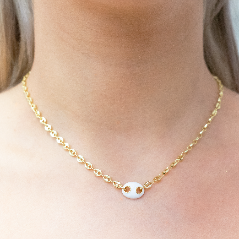 THE WHITE ENAMEL MARINER CHAIN NECKLACE