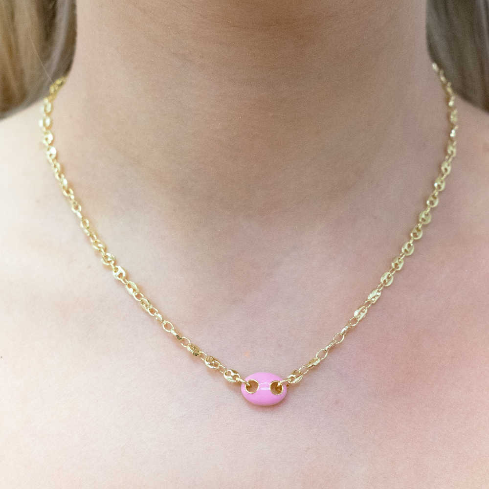 THE PINK ENAMEL MARINER CHAIN NECKLACE